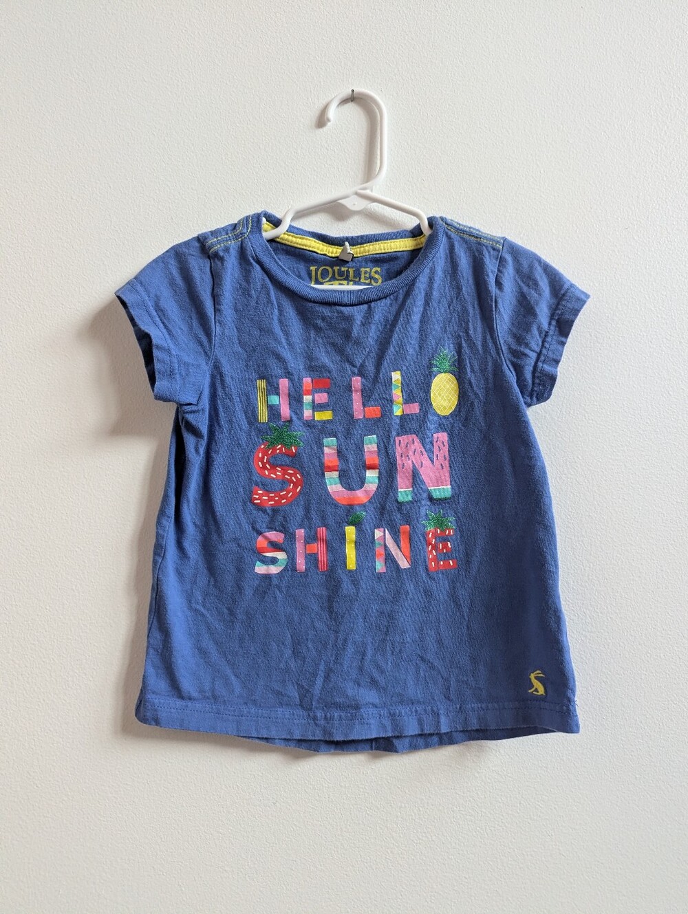 Joules Short Sleeve Shirt Girls 5T Blue Hello Sunshine